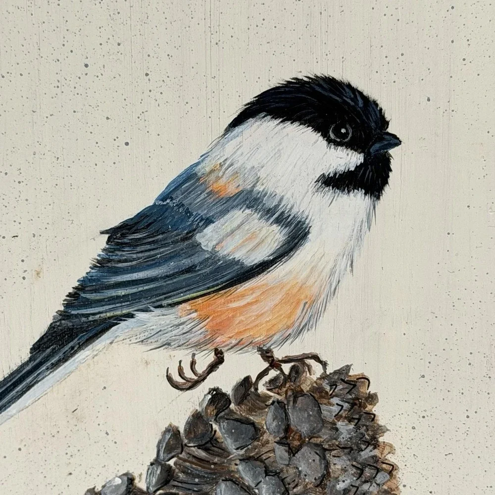 Vintage 90's Hand-Painted Wood Blue Welcome Sign Cottage Chickadee Bird